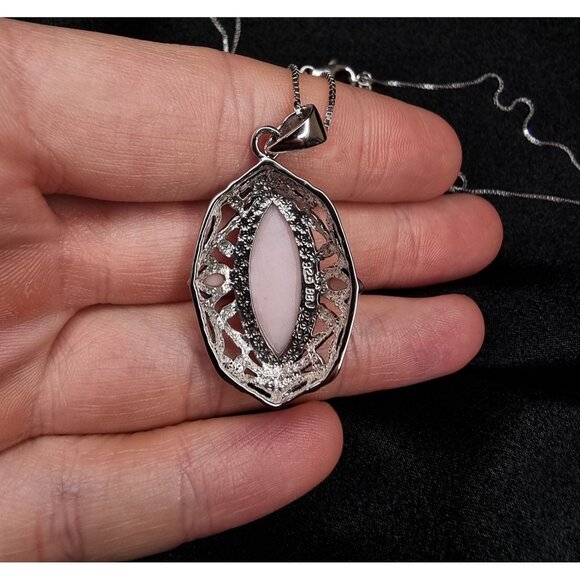 Pink Agate Pendant Necklace In Sterling Silver 925 BBJ Signed - Picture 7 of 7